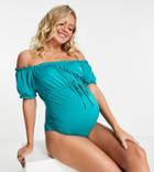 Asos Design Maternity Puff Sleeve Swimsuit In Green