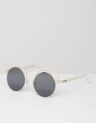 Asos Round Kitten Sunglasses In Skeleton Wire Frame - Gold