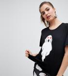 Monki Halloween Oversized T-shirt With Ghost Logo In Black - Black