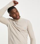 South Beach Man Quarter Zip Long Sleeve Top In Camel-neutral