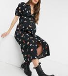 Asos Design Maternity Ultimate Midi Tea Dress In Black Based Ditsy Floral Print