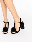 Office Sugar Pom Pom Block Heeled Sandals - Black