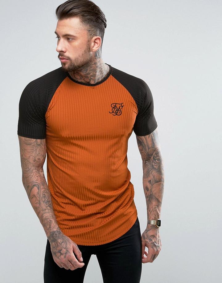 Siksilk Muscle T-shirt In Rust With Raglan Sleeves - Orange