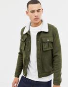 Another Influence Faux Suede Jacket With Fleece Collar - Green