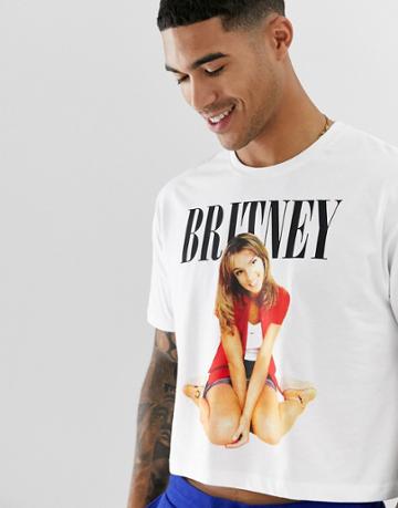 Asos Design Britney Spears Relaxed Cropped T-shirt With Print - White