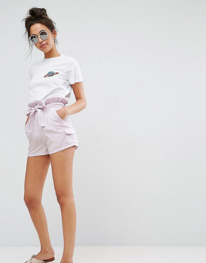 Asos Paperbag Waist Mom Shorts - Pink
