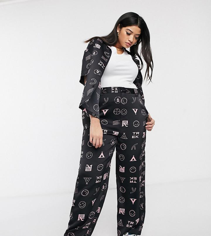 Collusion Plus Wide Leg Pants With Print-black