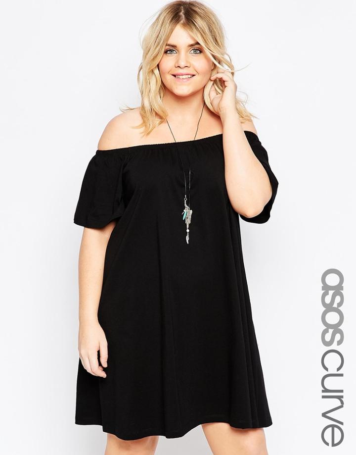 Asos Curve Boho Off Shoulder Dress - Black