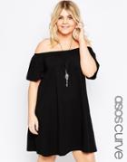 Asos Curve Boho Off Shoulder Dress - Black