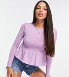 Asos Design Tall Fitted Peplum Top In Lilac-purple