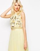 Needle & Thread Foliage Cluster Embellished Top - Lemon