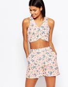 Daisy Street Crop Top In Floral Print - Pink