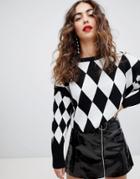 Asos Design Sweater In Checker Board Pattern - Multi