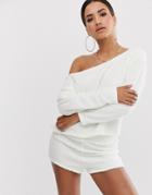 Asos Design Lounge Off Shoulder Sweat & Hot Pant-white