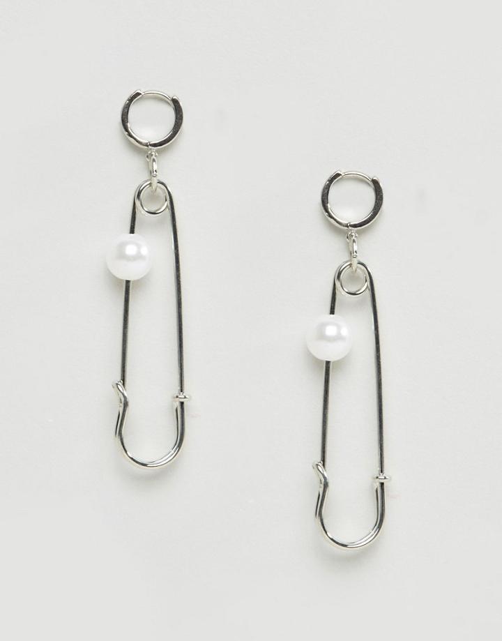 Asos Safety Pin Hoop Earrings - Silver