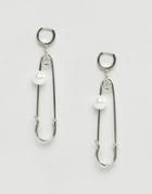 Asos Safety Pin Hoop Earrings - Silver