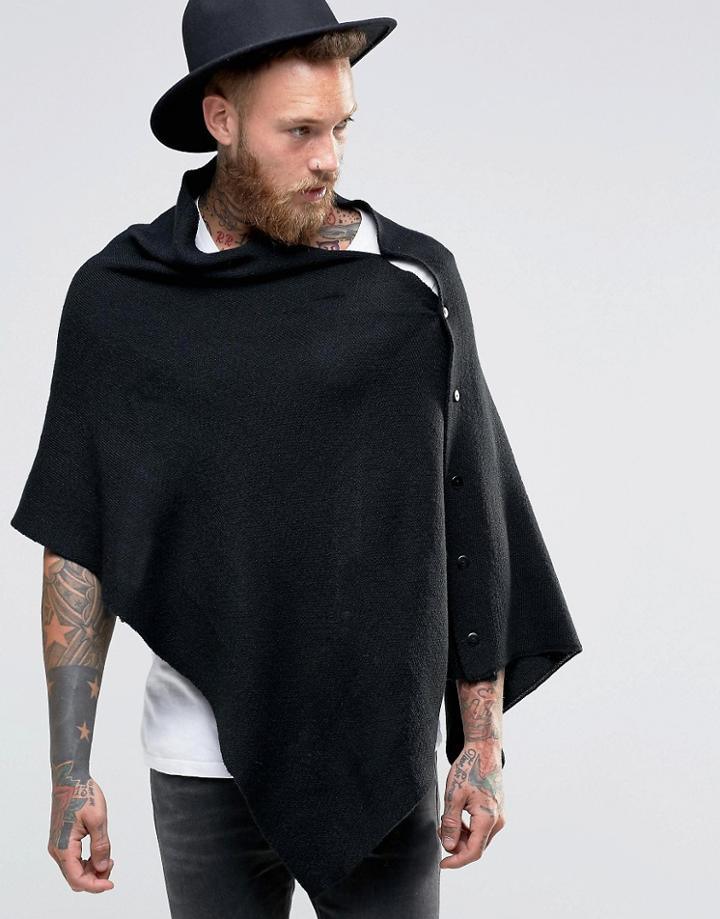 Asos Button Thru Poncho In Black - Black