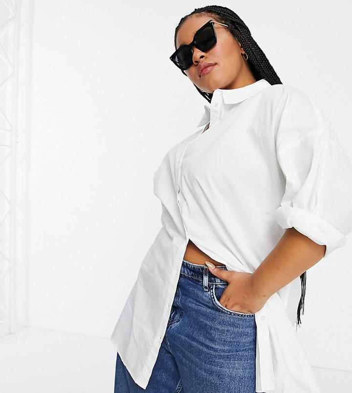 Vero Moda Curve Organic Cotton Oversized Shirt In White