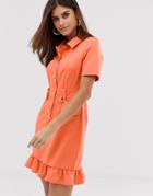 Unique21 Tailored Belted Ruffle Hem Dress - Pink