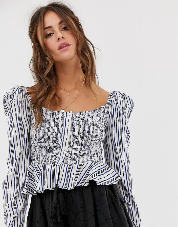 Cleobella Seville Stripe Bardot Top-blue