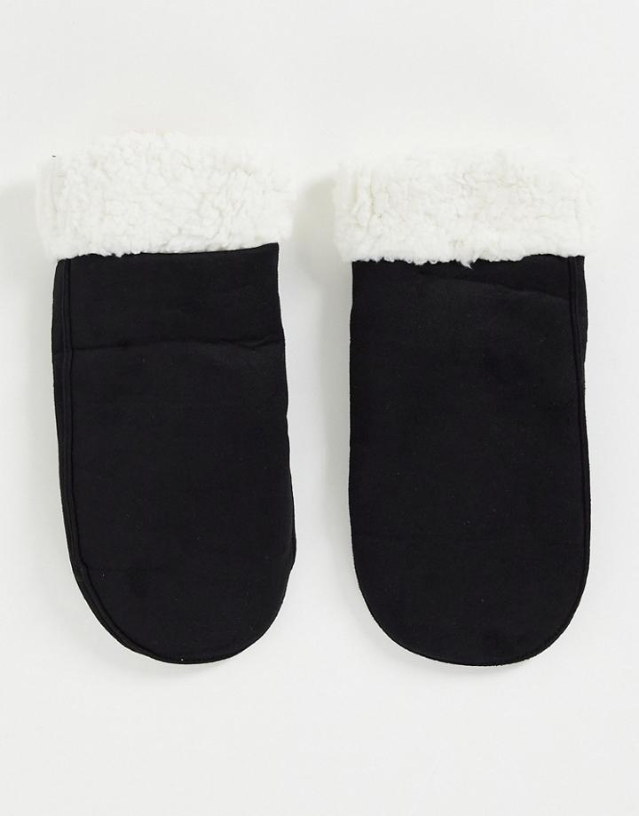 Svnx Suede Borg Mittens In Black