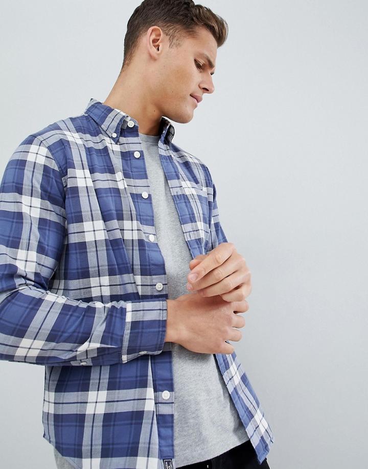 Abercrombie & Fitch Washed Large Check Moose Logo Button Down Collar Shirt In Navy - Navy