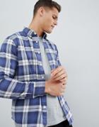 Abercrombie & Fitch Washed Large Check Moose Logo Button Down Collar Shirt In Navy - Navy
