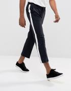 Asos Straight Crop Smart Pants In Navy With White Side Stripe - Navy