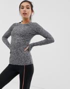 Prettylittlething Gym Top With Long Sleeve In Gray Marl - Multi