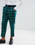 Asos Design Tapered Smart Pants In Green Check - Green