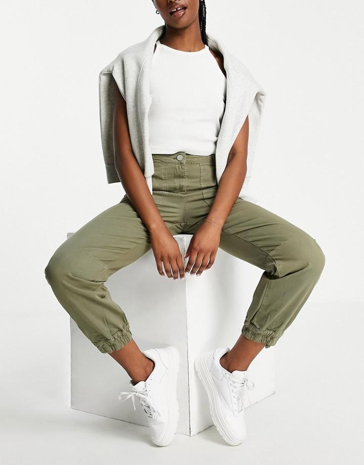 Whistles High Waist Utility Pants With Exposed Pockets In Khaki-green