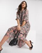 Vero Moda Chiffon Midi Dress With Tie Neck In Paisley Floral-multi
