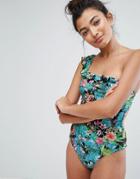Bershka Tropical Printed Swimsuit - Multi