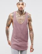 Asos Oil Wash Rib Tank With Extreme Racer Back In Pink - Pink