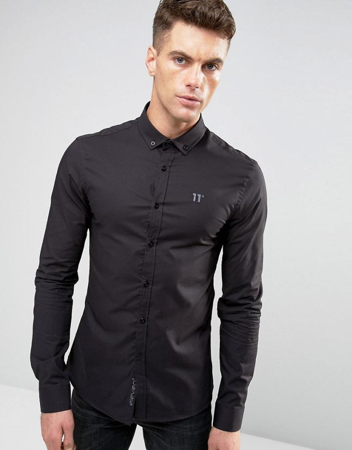 11 Degrees Long Sleeve Shirt In Skinny Fit - Black