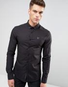 11 Degrees Long Sleeve Shirt In Skinny Fit - Black