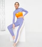 South Beach Polyester Paneled High Waisted Leggings In Blue - Mblue