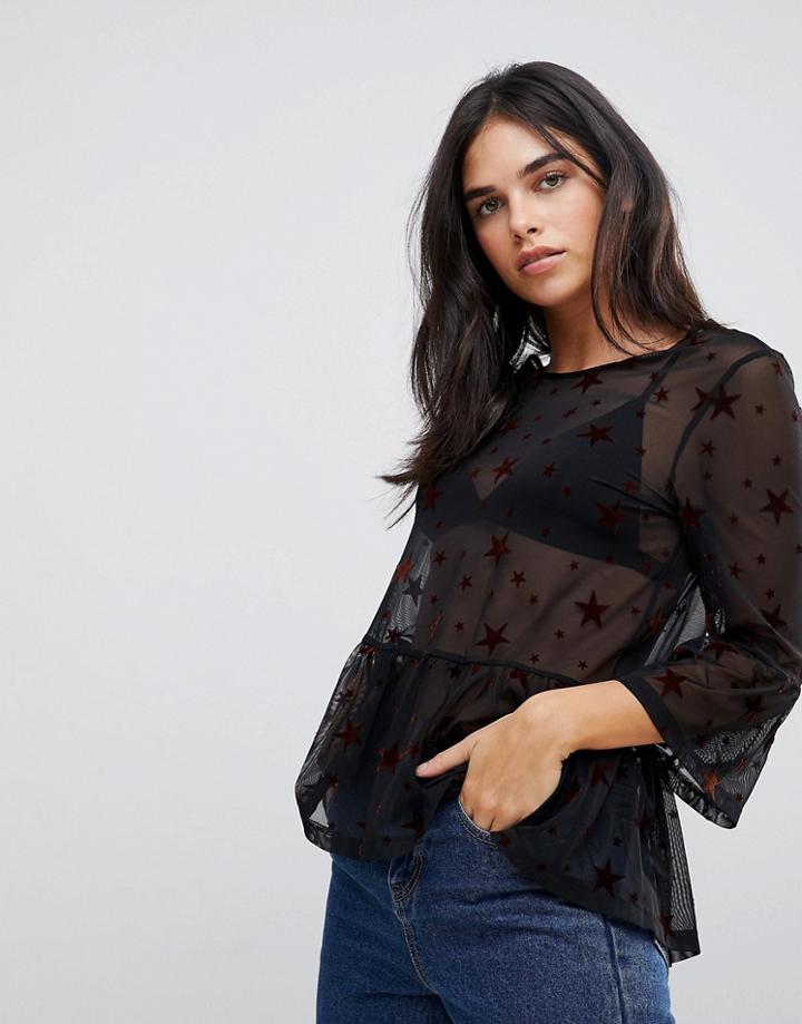 Y.a.s Sustar Mesh Peplum Top - Black