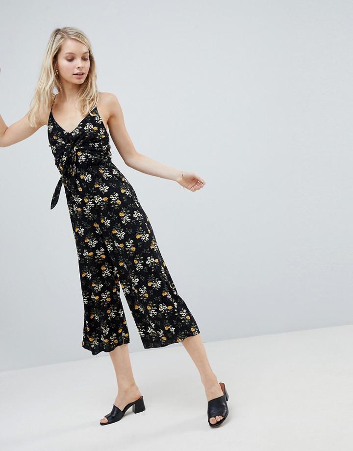 New Look Floral Tie Front Jumpsuit - Black