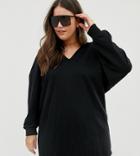 Asos Design Curve Deep V Hoodie Sweat Dress - Black