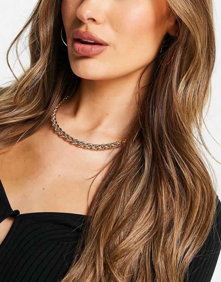 Asos Design Necklace In Roll Chain In Gold Tone