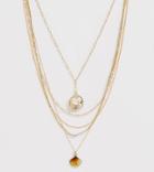 Asos Design Curve Multirow Necklace With Sea Shell Pendants And Mixed Chains In Gold