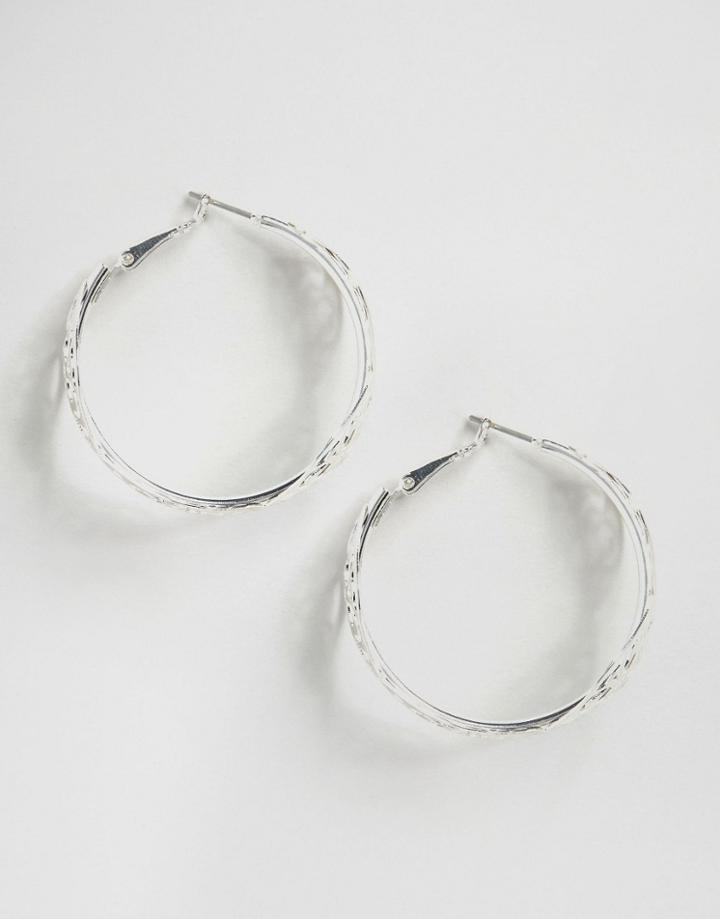 Nylon Detailed Hoop Earrings - Silver