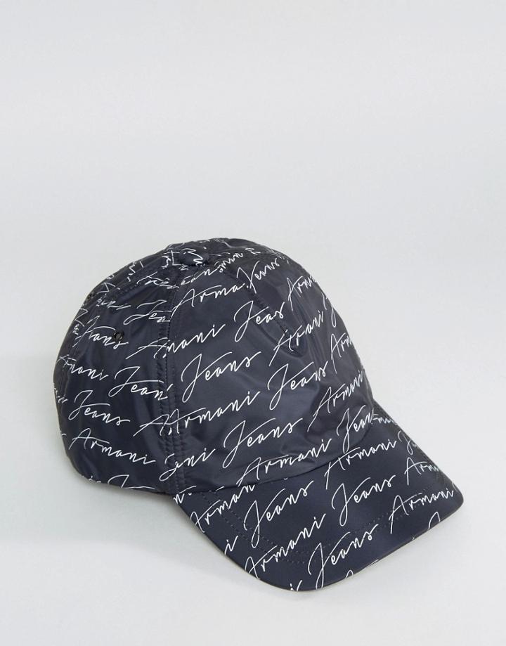 Armani Jeans Signature Baseball Cap In Black - Black