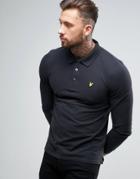 Lyle & Scott Long Sleeve Pique Polo Regular Fit Eagle Logo In Black - Black