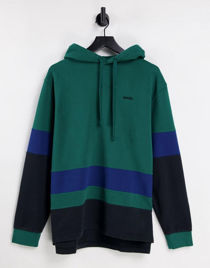 Levi's Logo Pieced Open Hem Relaxed Fit Hoodie In Tri Color Block Black Multi