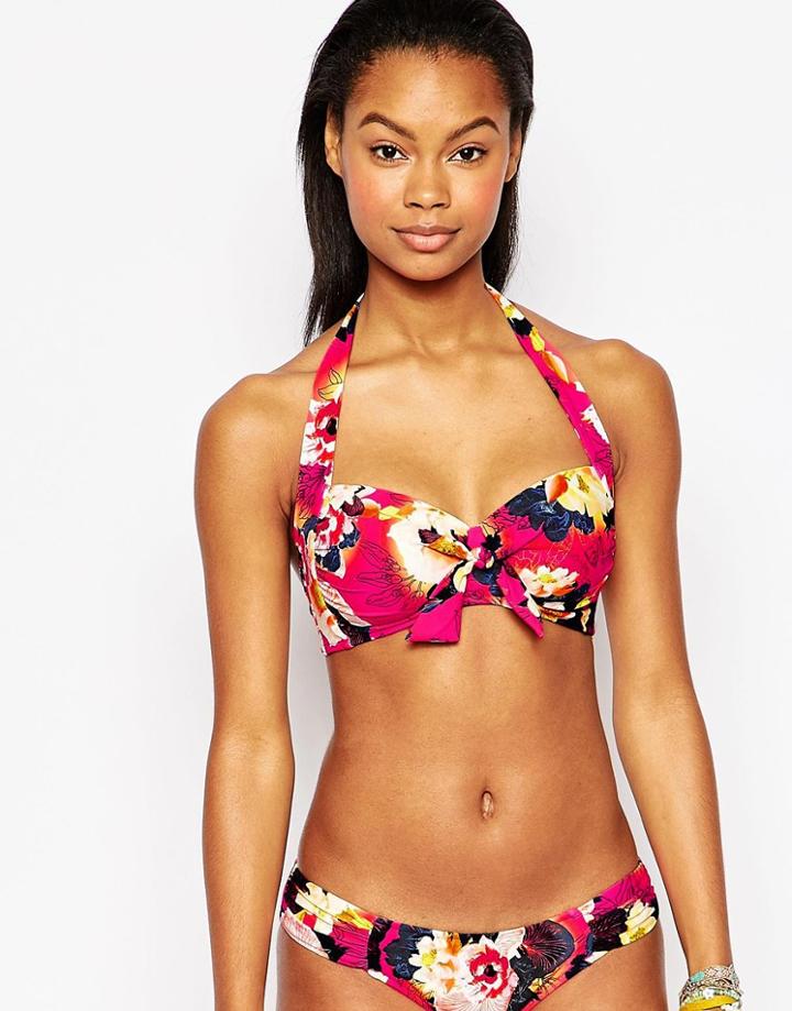 Seafolly Floral Soft Cup Halter Bikini Top - Raspberry