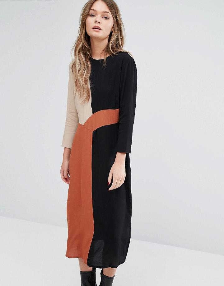 New Look Color Block 70s Midi Dress - Black