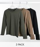 Asos Design Muscle Fit Long Sleeve T-shirt 3 Pack-multi
