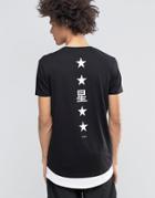 Asos Super Longline T-shirt In Black With Stars Back Print And Contrast Hem Extender - Black